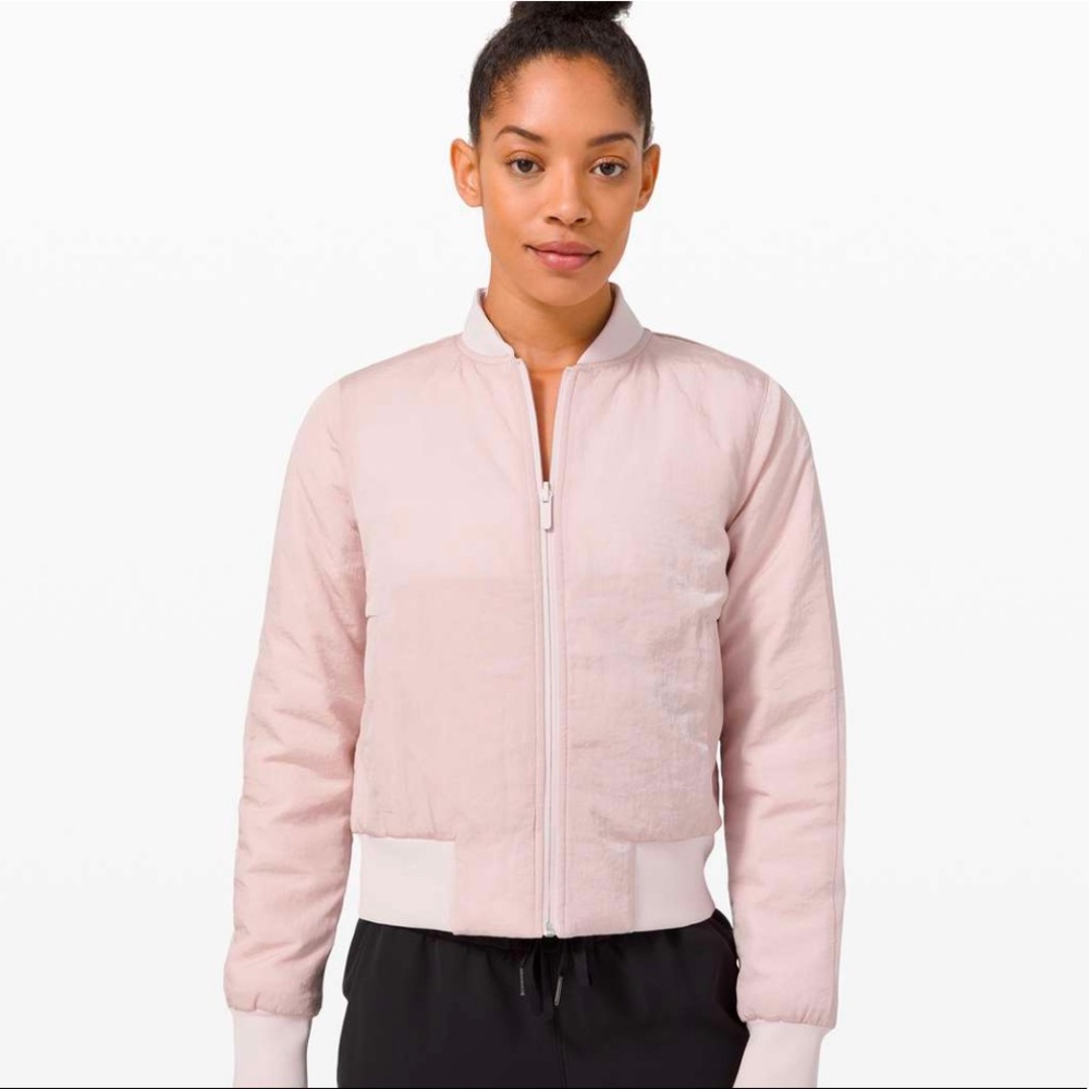 Lululemon non stop bomber jacket porcelain pink sz 2 Reversible